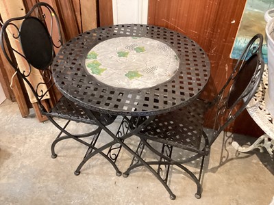 Lot 1471 - Metal folding garden table and pair of matching chairs (3)