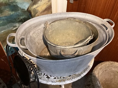 Lot 1472 - Two galvanised baths together with two buckets (4)