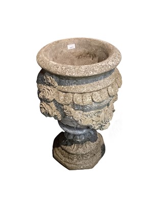 Lot 1477 - Concrete garden urn on plinth base, 69cm high