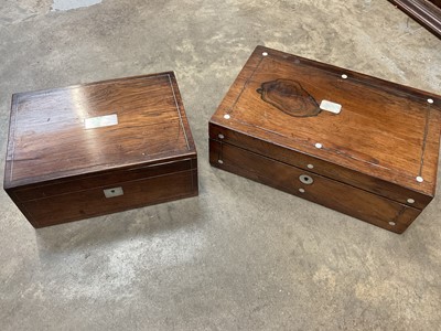 Lot 262 - Victorian rosewood veneered writing box with mother of pearl inlay and a similar needlework box (2)