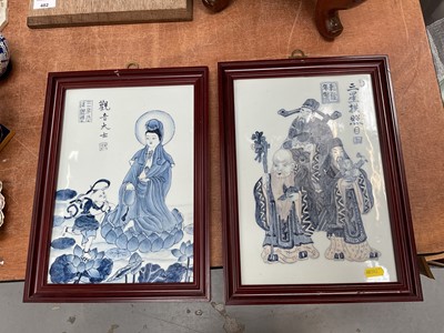 Lot 483 - Two Chinese blue and white porcelain panels mounted in frames (2).