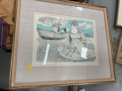 Lot 486 - Andrew Dodds (1927-2004) signed numbered print - 'Singer on the beach, Aldeburgh', 9/150, 32cm x 25cm, in glazed frame