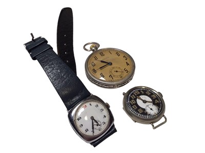 Lot 199 - Schlesicky Frankfurt German silver cased pocket watch, together with two other vintage watches (3)