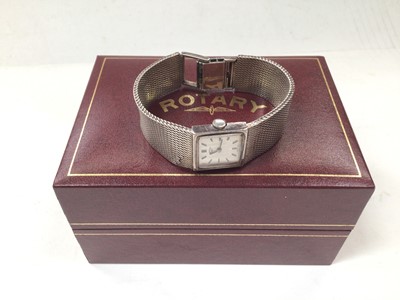 Lot 1112 - 1970s Rotary silver wristwatch on integral silver mesh bracelet, boxed