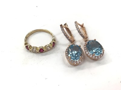 Lot 1114 - Pair of 14ct rose gold gem set earrings and 14ct gold gem set half eternity ring