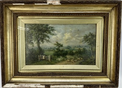 Lot 266 - English School, 19th century, oil on board, inscribed verso 'Landscape near Bromsgrove by O. Oliver 1866', 18.5cm x 32cm, in gilt frame