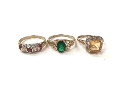 Lot 1118 - Three 9ct gold gem set dress rings