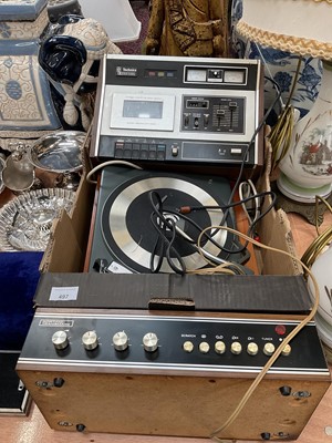 Lot 497 - Two vintage phones, Technics casette player, Garrard record player and other electronics.