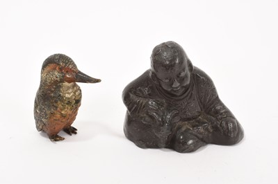 Lot 730 - Early 20th century Austrian cold painted bronze kingfisher, and a bronzed Buddha (2)