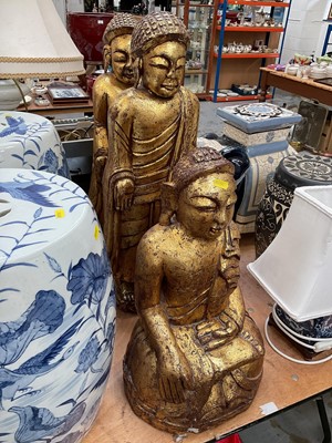 Lot 529 - Group of three large oriental carved gilt wood figures