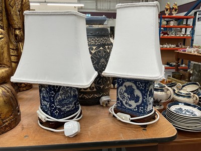 Lot 532 - Pair of Chinese blue and white porcelain table lamps.