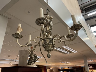 Lot 594 - White metal six branch chandelier