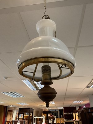 Lot 593 - Brass ceiling light with opaque glass shade