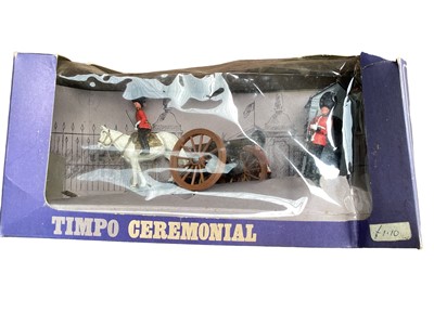 Lot 1882 - Timpo Ceremonial Gun Party, in original Window box (crumpled) No.281, plus mixed Britains Deetail and Timpo Soldier (1 box)