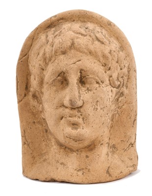 Lot 791 - Ancient Etruscan terracotta votive head, presented in perspex box