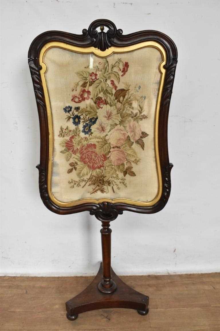 Lot 1396 - Early Victorian polescreen with embroidered