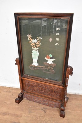 Lot 1257 - Chinese hardstone inlaid table screen