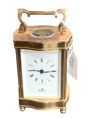 Lot 2501 - Two brass cased carriage clocks and a novelty clock with mechanical fish (3)