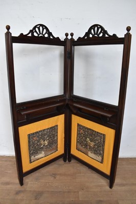 Lot 1258 - Two-fold Edwardian mahogany screen, utlising Chinese rank badges