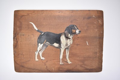 Lot 1034 - Imogen Muntz, early 20th century, oil on panel - Portrait of a Hound, unframed, 25cm x 35.5cm