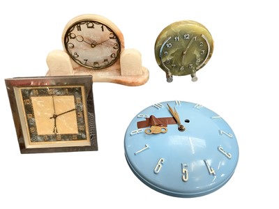 Lot 2502 - Art Deco onyx and chrome clock, two other art deco clocks, and a vintage Smiths plastic cloc (4)