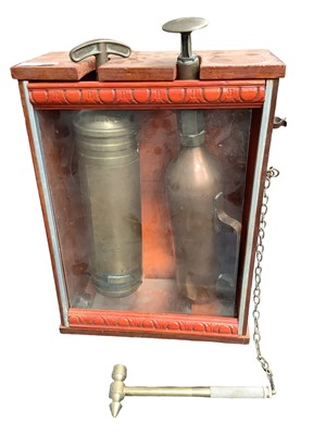 Lot 2512 - Railway interest: vintage L.N.E.R. Fire extinguisher set in glass case with hammer