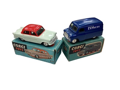 Lot 1904 - Corgi Bedford 12cwt Van 403, Studebaker 2115, Chevrolet Corair 229, Standard Van guard 207 and Lotus Mark Eleven Le Mans Racing car.  All boxed.