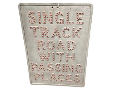 Lot 2514 - Vintage aluminium road sign with cats eyes 'Single Track Road With Passing Places'