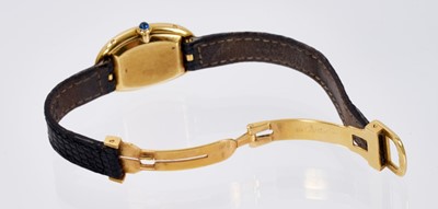 Lot 601 - Ladies Cartier 18ct gold 'Baignoire' wristwatch on black leather strap