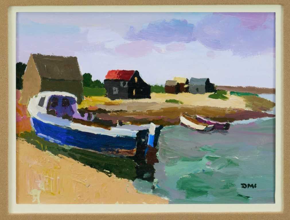 Lot 949 - *Donald McIntyre (1923-2009) acrylic on board - 'River Southwold' signed, 28.5cm x 38.5cm, in glazed gilt frame