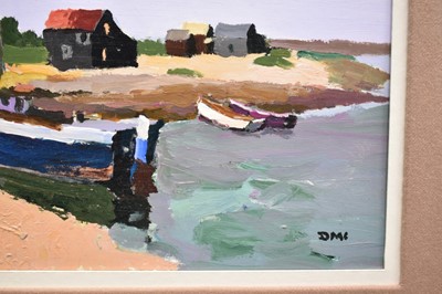 Lot 949 - *Donald McIntyre (1923-2009) acrylic on board - 'River Southwold' signed, 28.5cm x 38.5cm, in glazed gilt frame