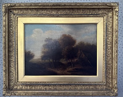 Lot 1002 - Manner of Patrick Naysmith, 19th century, oil on canvas - Woodland Path, 28cm x 38cm, in gilt frame