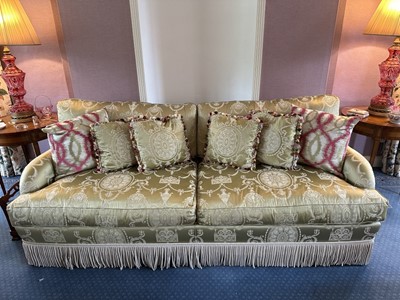 Lot 1149 - Good quality Country House sofa with light green Adams design silk upholstery