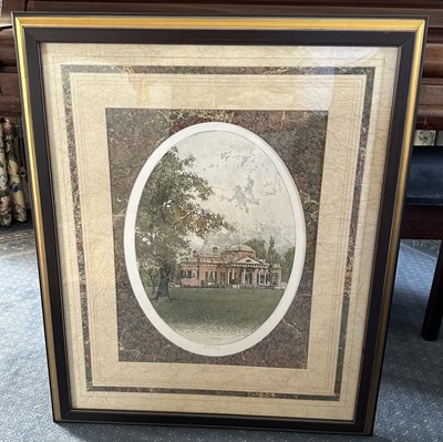 Lot 1008 - Josef Eidenberger (1899-1991) coloured etching and aquatint - Monticello, signed, 43cm x 32cm, in marbled paper mount and gilt and ebonised frame