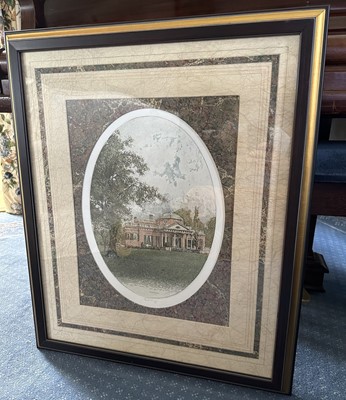 Lot 1008 - Josef Eidenberger (1899-1991) coloured etching and aquatint - Monticello, signed, 43cm x 32cm, in marbled paper mount and gilt and ebonised frame