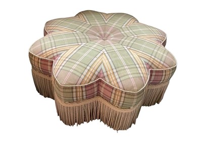 Lot 1156 - Eight-pointed star-shaped stool with tartan upholstery, 96cm wide