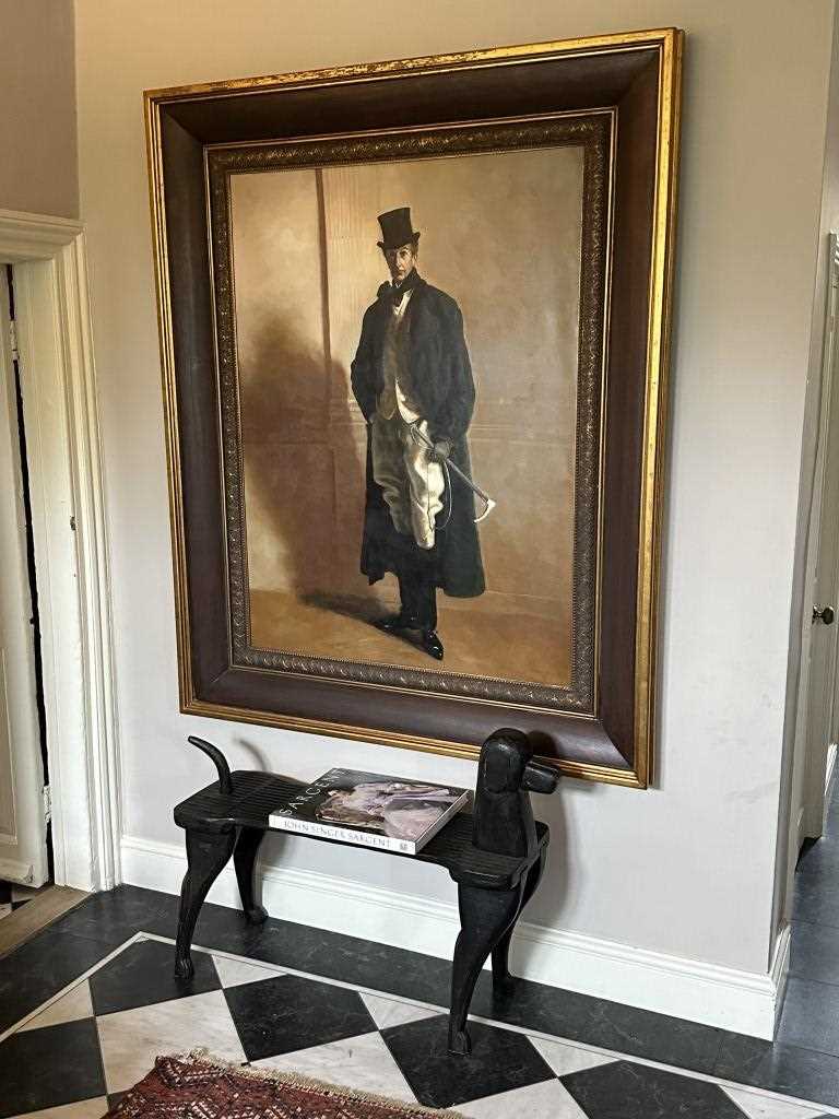 Lot 1000 - After John Singer Sargent (1856-1925) oil on canvas - Portrait of Lord Ribblesdale, 121cm x 91cm, in impressive gilt and ebonised frame, 161cm x 131cm, together with a copy of 'John Singer Sargent...