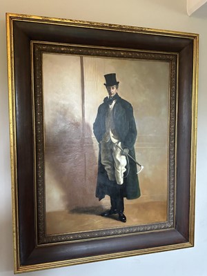 Lot 1000 - After John Singer Sargent (1856-1925) oil on canvas - Portrait of Lord Ribblesdale, 121cm x 91cm, in impressive gilt and ebonised frame, 161cm x 131cm, together with a copy of 'John Singer Sargent...