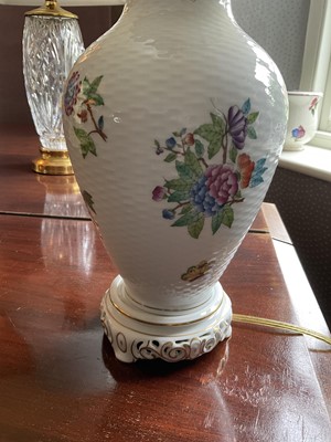 Lot 1168 - Herend porcelain table lamp and shade, 58cm high, together with another (damaged)