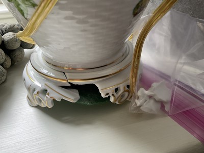 Lot 1168 - Herend porcelain table lamp and shade, 58cm high, together with another (damaged)