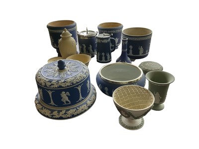 Lot 319 - Collection of Wedgwood Jasperware, to include three jardinières, a cheese dome and cover and various other pieces