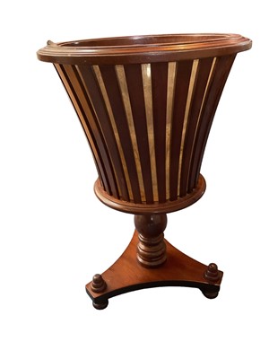 Lot 1206 - Georgian style mahogany basket wine cooler on a shaped triangular base 51cm high