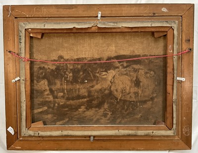 Lot 1338 - Attributed to Geoffrey Mortimer after Sir Alfred Munnings, oil on canvas - The Travellers, bearing signature, 51cm x 69.5cm, in gilt frame