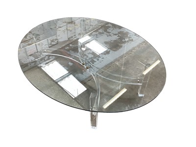 Lot 1181 - Large oval glass coffee table x-frame support 150cm x 123cm