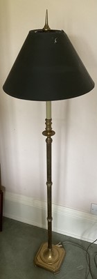 Lot 1184 - Small sized brass standard lamp on shaped square foot, 147cm high