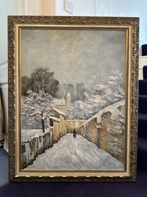 Lot 1021 - After Alfred Sisley (1839-1899) oil on canvas - La Neige à Louveciennes, 102cm x 76cm, in gilt frame