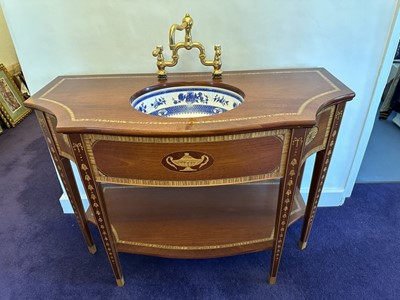 Lot 1205 - Mahogany, satinwood and marquetry inlaid washstand