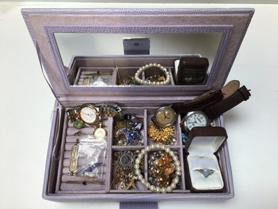 Lot 229 - Jewellery box containing paste set and other costume jewellery, silver and wristwatches