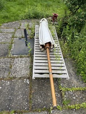 Lot 1226 - Wooden garden parasol with cream canopy and metal base