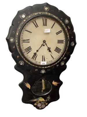 Lot 290 - 19th century drop dial wall clock in paper mache case